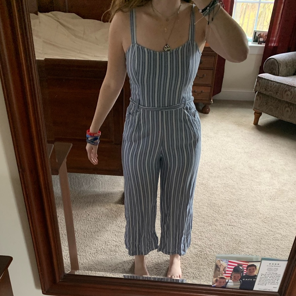 Hollister Blue and White Striped Romper